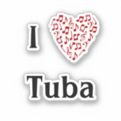 チューバ 赤いハート ミュージック ノート ビニール シール (正面)