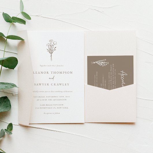 チューペモダンミニマルフローラブーケ結婚ス 招待状