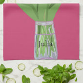 チューリかわいらしップ花モダンイラストレーション+名前 キッチンタオル (折り畳み)