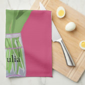 チューリかわいらしップ花モダンイラストレーション+名前 キッチンタオル (四つ折り)