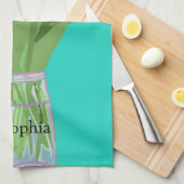 チューリかわいらしップ花モダンイラストレーション+名前 キッチンタオル (四つ折り)