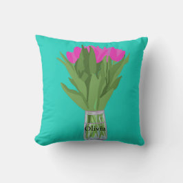 チューリかわいらしップ花モダンイラストレーション+名前 クッション