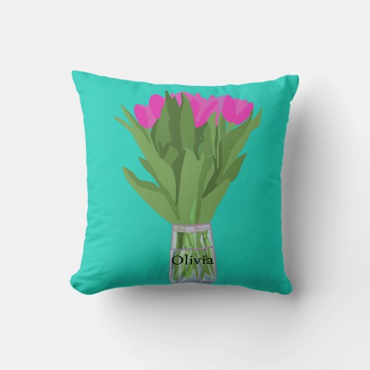 チューリかわいらしップ花モダンイラストレーション+名前 クッション (正面)