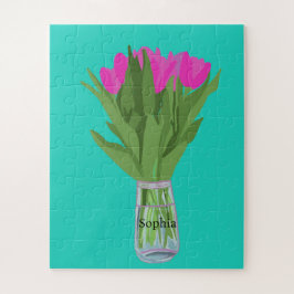 チューリかわいらしップ花モダンイラストレーション+名前 ジグソーパズル