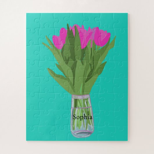 チューリかわいらしップ花モダンイラストレーション+名前 ジグソーパズル (縦)