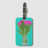 チューリかわいらしップ花モダンイラストレーション+名前 ラゲッジタグ (正面縦)