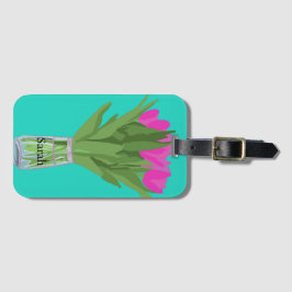 チューリかわいらしップ花モダンイラストレーション+名前 ラゲッジタグ