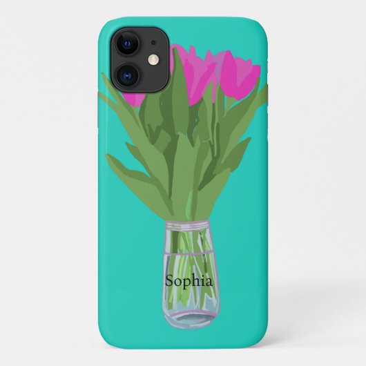チューリかわいらしップ花モダンイラストレーション+名前 Case-Mate iPhoneケース (裏面)