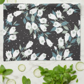 チューリエレガントップ花模様（黒）背景 キッチンタオル (折り畳み)