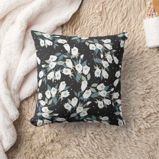 チューリエレガントップ花模様(黒)背景 クッション (ブランケット)