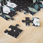 チューリエレガントップ花模様（黒）背景 ジグソーパズル (側面)