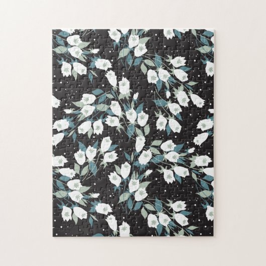 チューリエレガントップ花模様（黒）背景 ジグソーパズル (縦)