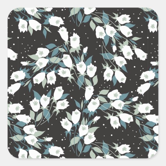 チューリエレガントップ花模様（黒）背景 スクエアシール (正面)