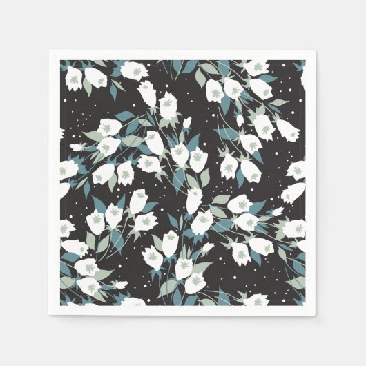 チューリエレガントップ花模様（黒）背景 スタンダードカクテルナプキン (正面)