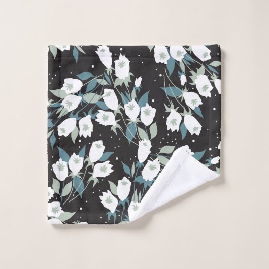 チューリエレガントップ花模様(黒)背景 バスタオルセット (ウォッシュタオル)