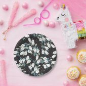 チューリエレガントップ花模様（黒）背景 ペーパープレート (パーティー)