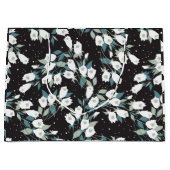 チューリエレガントップ花模様（黒）背景 ラージペーパーバッグ (正面)