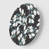 チューリエレガントップ花模様（黒）背景 ラージ壁時計 (傾斜)