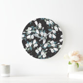 チューリエレガントップ花模様（黒）背景 ラージ壁時計 (ホーム)