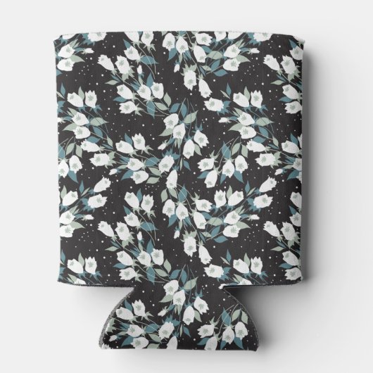 チューリエレガントップ花模様（黒）背景 缶クーラー (裏面)