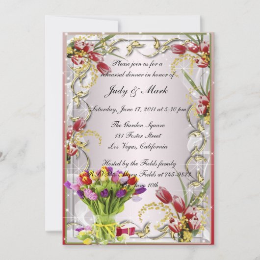 チューリカラフルップフローラリハーサルディナー招待状 招待状 (正面)