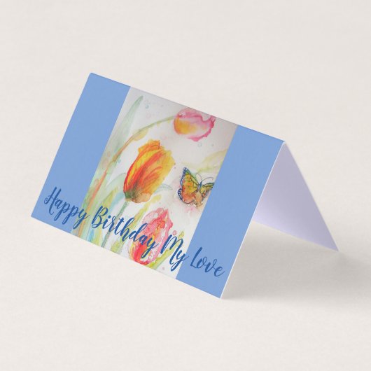 チューリカラフルップ水彩アートラブ誕生日カード (正面)