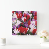 チューリカラフルップ花時計 スクエア壁時計 (ホーム)