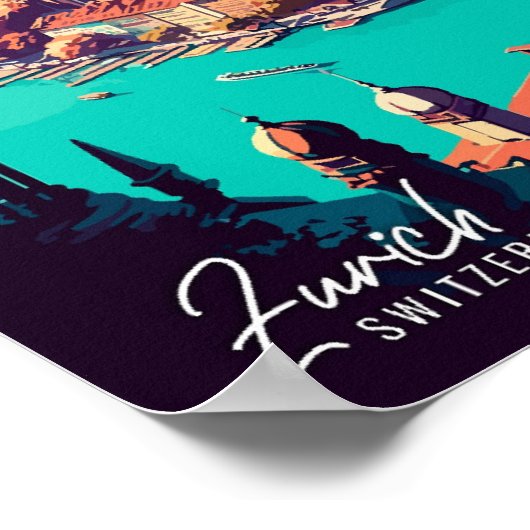 チューリッヒスイスアートヴィンテージ旅行イラストレーション ポスター (角)