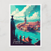 チューリッヒスイスアートヴィンテージ旅行イラストレーション ポストカード (正面)