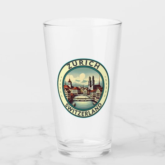 チューリッヒスイスイラストレーショントラベルアートバッジ タンブラーグラス (正面)