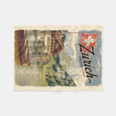 チューリッヒスイスパインターリートラベルアートヴィンテージ フリースブランケット (正面(横))