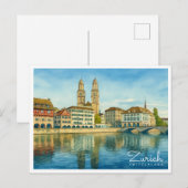 チューリッヒスイスレトロウォーターカラートラベル シーズンポストカード (正面/裏面)