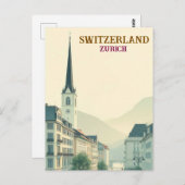 チューリッヒスイスヴィンテージトラベルアート ポストカード (正面/裏面)