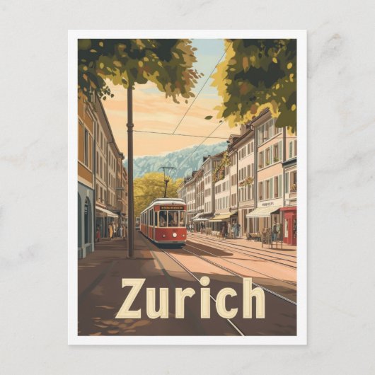 チューリッヒスイスヴィンテージトラベルイラストレーション ポストカード (正面)