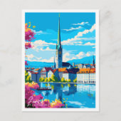 チューリッヒスイスヴィンテージ旅行イラストレーション ポストカード (正面)