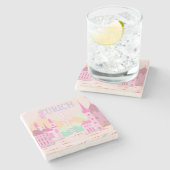 チューリッヒトラベルアート，スイス，ピンクレトロ旅行 ストーンコースター (横)