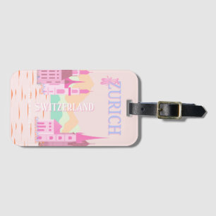 チューリッヒトラベルアート，スイス，ピンクレトロ旅行 ラゲッジタグ