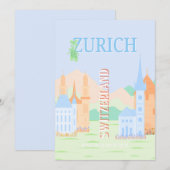 チューリッヒトラベルアート，スイス，ブルーレトロ旅行 シーズンカード (正面/裏面)