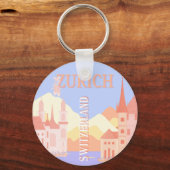 チューリッヒ旅行アート、スイス旅行アート キーホルダー (正面)