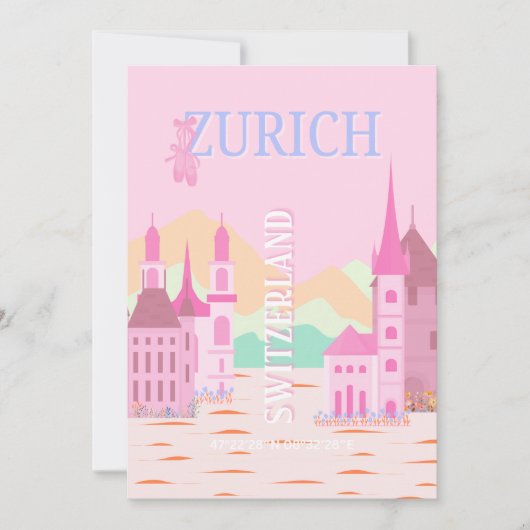 チューリッヒ旅行アート、スイス旅行アート、ピンク シーズンカード (正面)