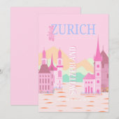 チューリッヒ旅行アート、スイス旅行アート、ピンク シーズンカード (正面/裏面)