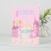 チューリッヒ旅行アート、スイス旅行アート、ピンク シーズンカード (スタンド正面)