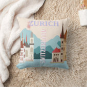 チューリッヒ旅行アート，スイス旅行アート，レトロ クッション (ブランケット)