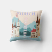 チューリッヒ旅行アート，スイス旅行アート，レトロ クッション (裏面)