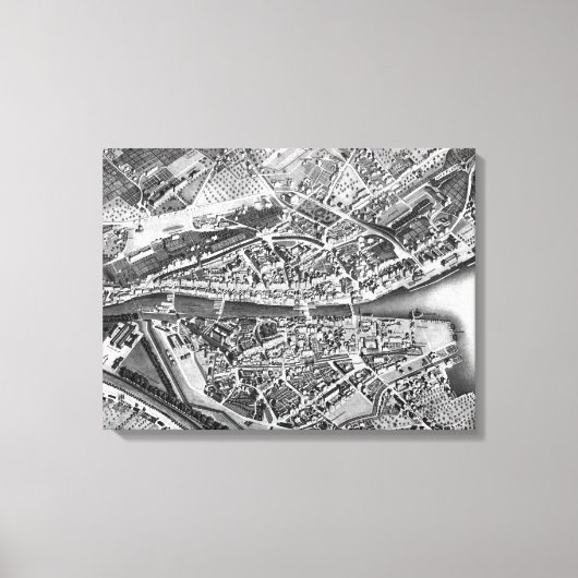 チューリッヒ・スイスのヴィンテージの地図（1850年） キャンバスプリント (正面)