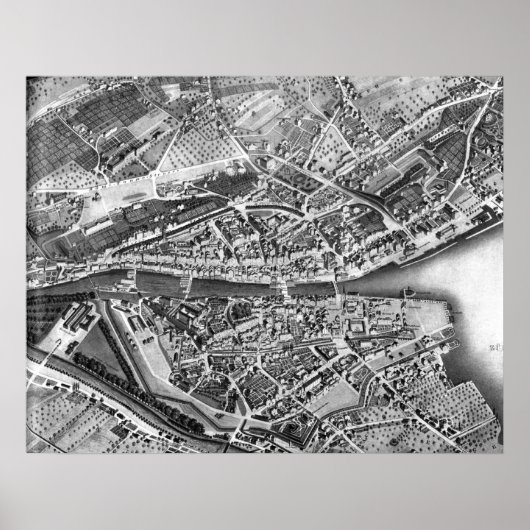 チューリッヒ・スイスのヴィンテージの地図（1850年） ポスター (正面)