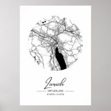 チューリッヒ – スイスブラックウォーターシティマップ