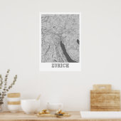 チューリッヒ – スイスペンシルシティマップ ポスター (キッチン)