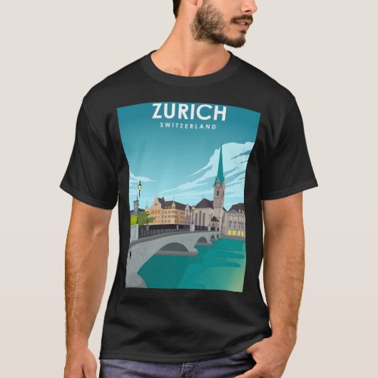 チューリッヒ・スイス旅行ポスター Tシャツ (正面)