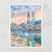 チューリッヒ・スイス・ヴィンテージ旅行水の色 ポストカード (正面)